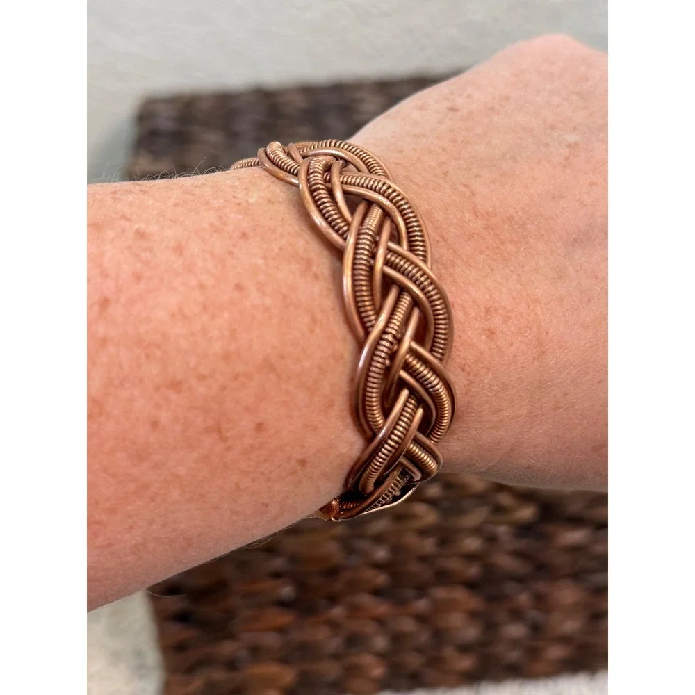 A Rare Bird‎ Handmade Copper Braided Woven Cuff Bracelet Adjustable Boho NWT